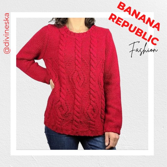 BANANA REPUBLIC HERITAGE  Chunky Cable Knit Sweater Wool Acrylic Nylon XL - Picture 1 of 6
